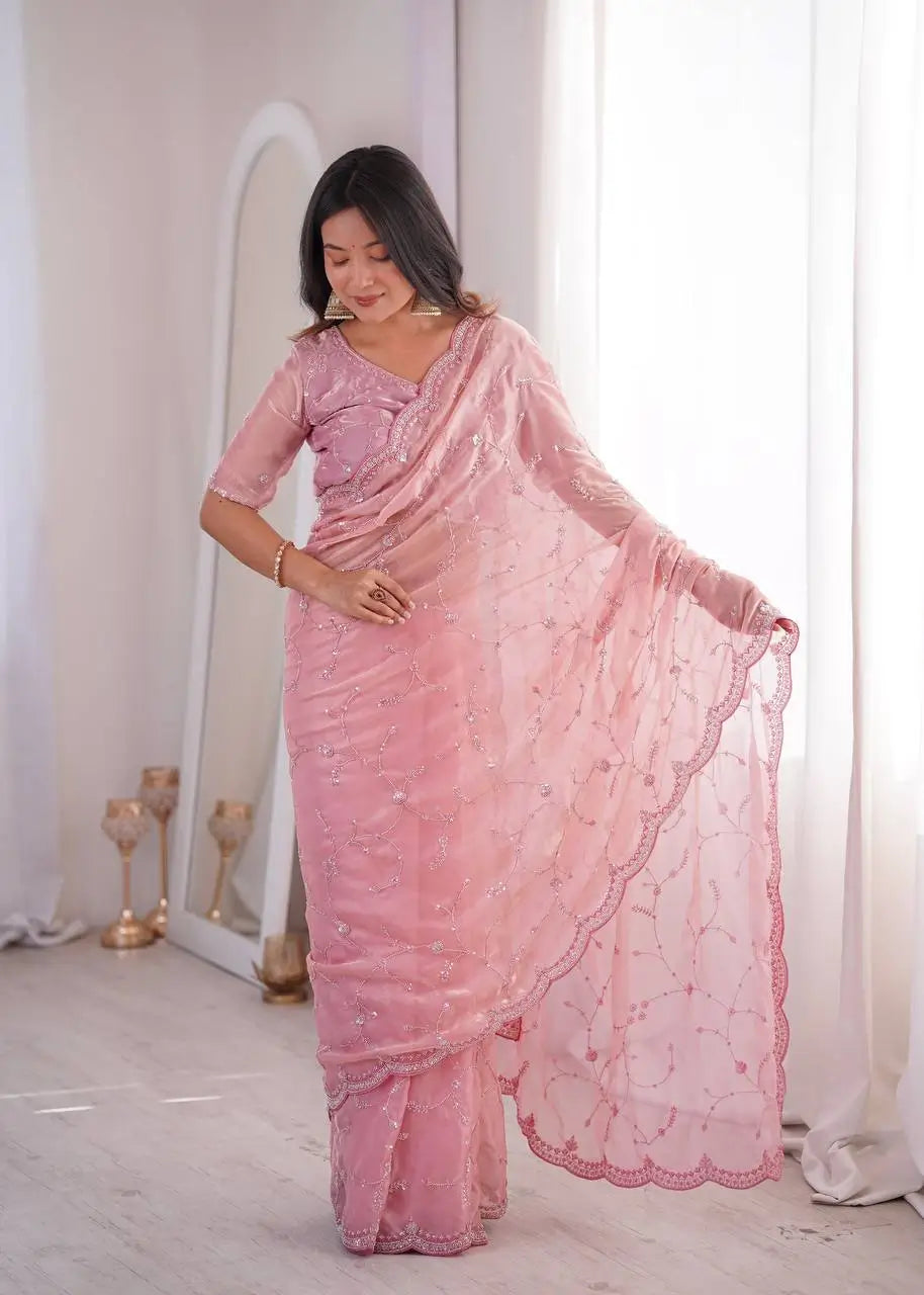 Premium Two Tone Silk Saree with Beads Work for Festive and Wedding Wear