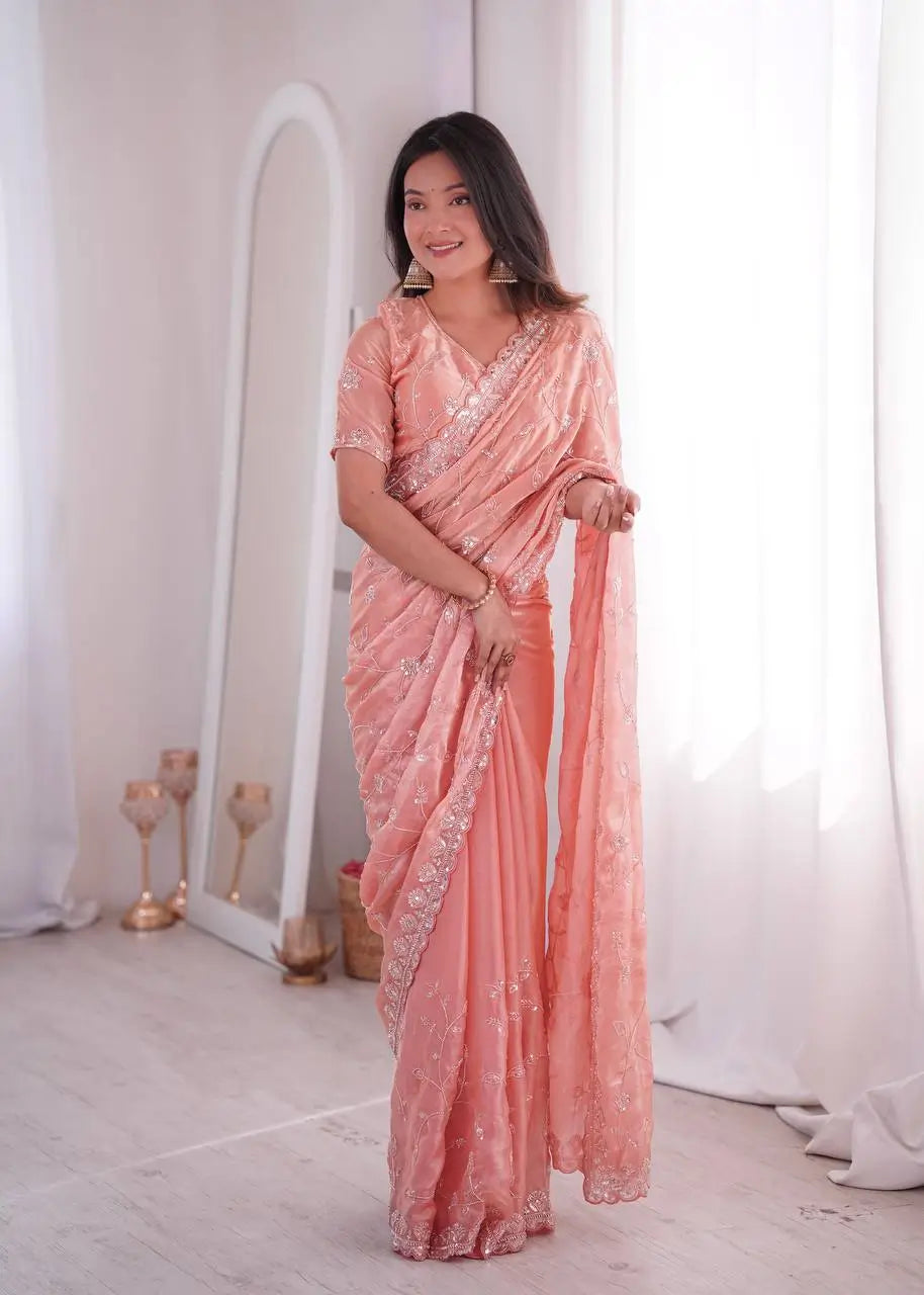 Premium Two Tone Silk Saree with Beads Work for Festive and Wedding Wear