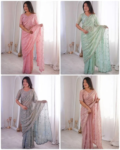 Premium Two Tone Silk Saree with Beads Work for Festive and Wedding Wear
