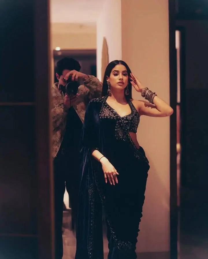 Premium Velvet Embroidered Wedding Saree with Blouse