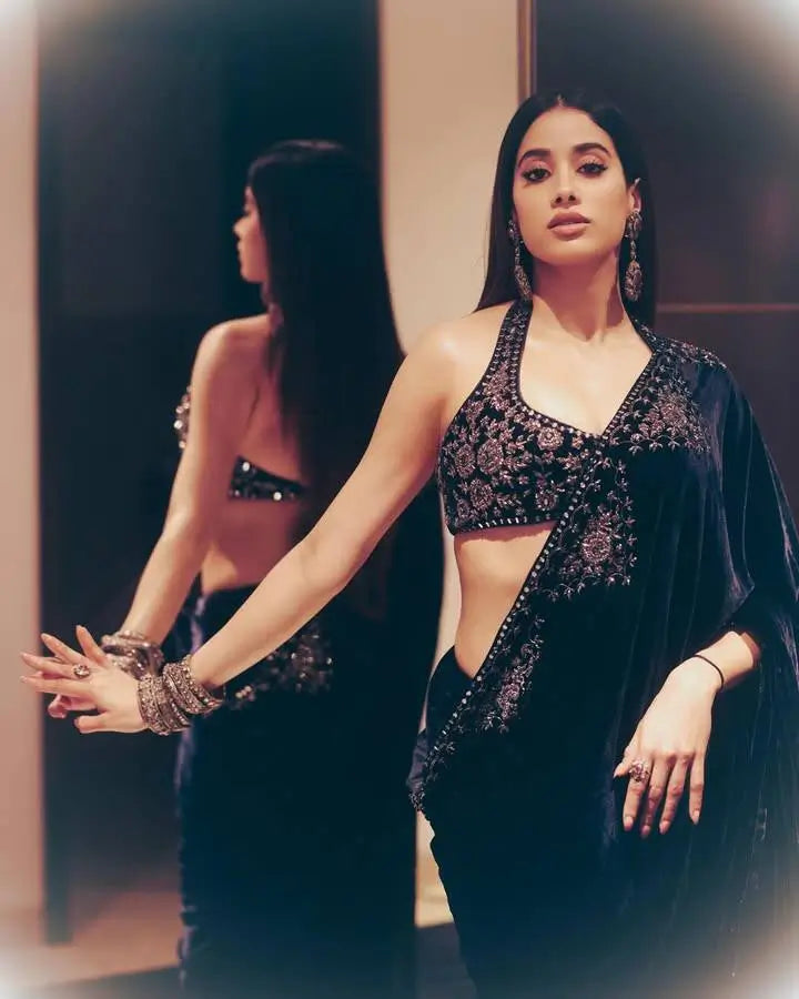 Premium Velvet Embroidered Wedding Saree with Blouse