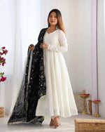 Premium Vichitra Silk Anarkali Set Backless Design with Contrast Dupatta