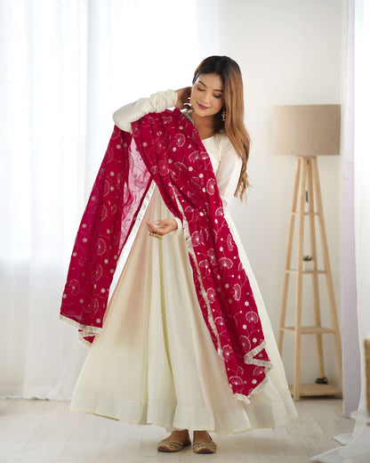 Premium Vichitra Silk Anarkali Set Backless Design with Contrast Dupatta
