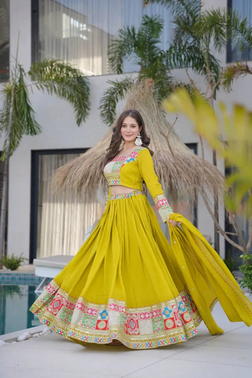 Premium Vichitra Silk Lehenga Choli with Dupatta – Fully Stitched