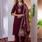 Premium Viscose Silk Embroidered Kurti Set with Pant & Chanderi Silk Dupatta – Stitched 3-Piece Suit