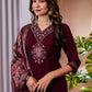 Premium Viscose Silk Embroidered Kurti Set with Pant & Chanderi Silk Dupatta – Stitched 3-Piece Suit