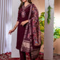Premium Viscose Silk Embroidered Kurti Set with Pant & Chanderi Silk Dupatta – Stitched 3-Piece Suit