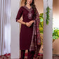 Premium Viscose Silk Embroidered Kurti Set with Pant & Chanderi Silk Dupatta – Stitched 3-Piece Suit