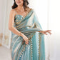 Ice Blue Mirrorwork Satin Saree