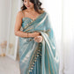 Ice Blue Mirrorwork Satin Saree