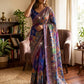 Printed Chinnon Saree with Mirror Zari Work