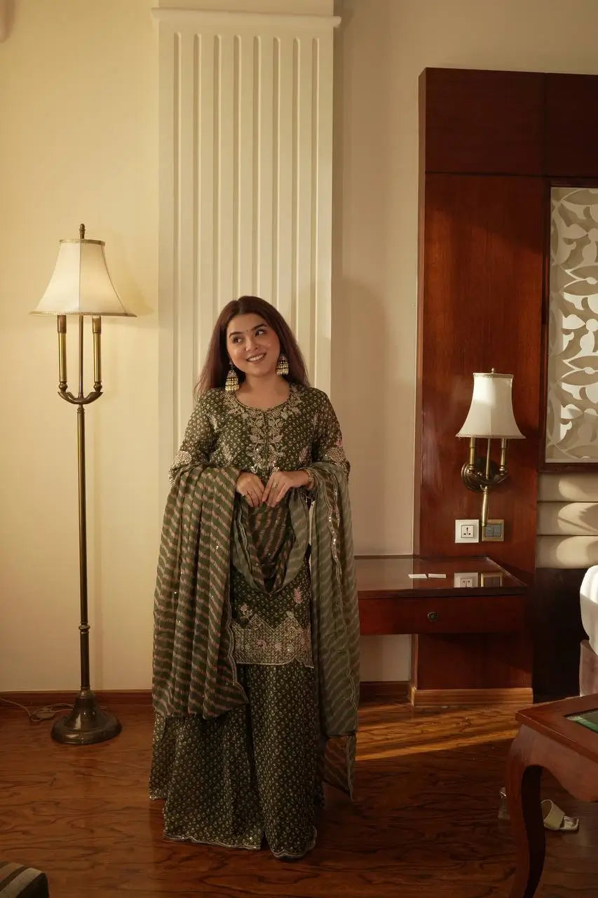 Printed Chinon Diamond Work Sharara Set for Festive and Wedding Wear