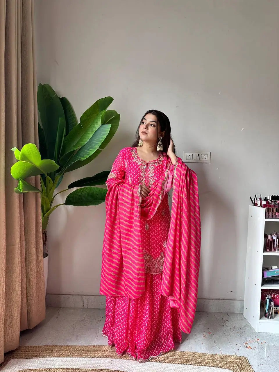 Printed Chinon Diamond Work Sharara Set for Festive and Wedding Wear