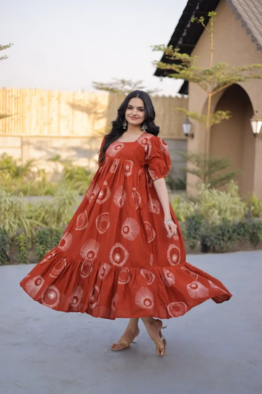 Printed Cotton Maxi Dress with Tiered Flair for Summer and Casual Wear