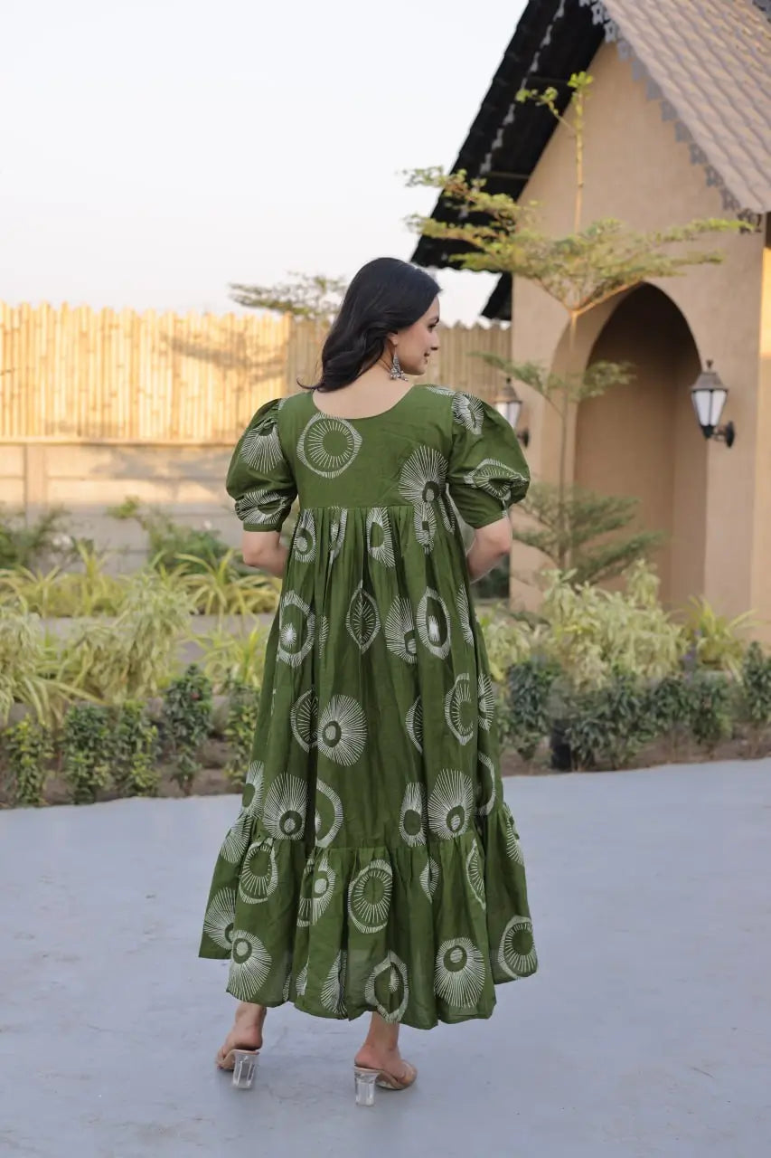 Printed Cotton Maxi Dress with Tiered Flair for Summer and Casual Wear