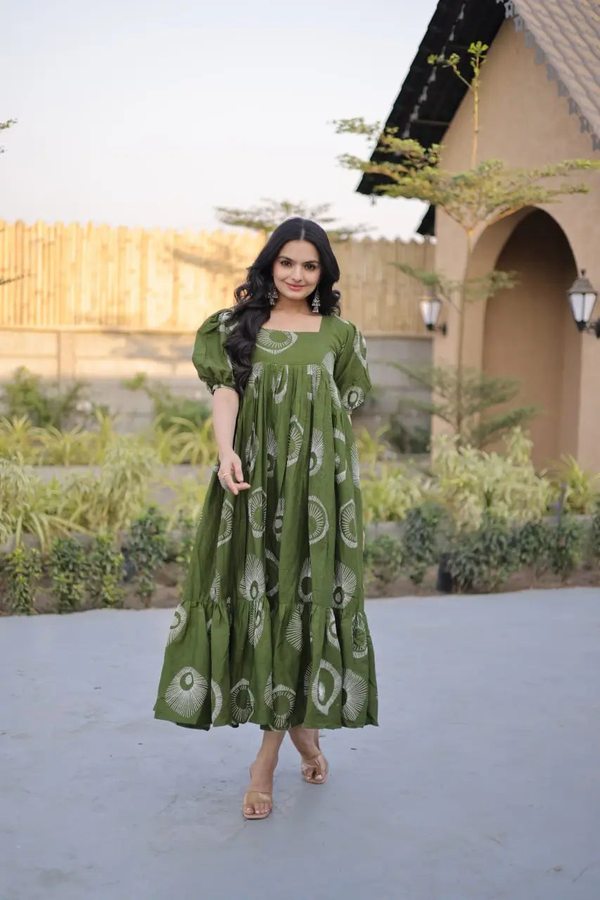 Printed Cotton Maxi Dress with Tiered Flair for Summer and Casual Wear