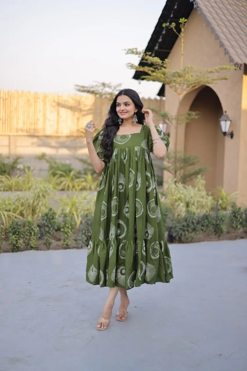 Printed Cotton Maxi Dress with Tiered Flair for Summer and Casual Wear