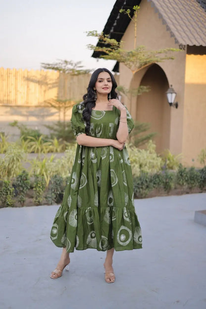 Printed Cotton Maxi Dress with Tiered Flair for Summer and Casual Wear