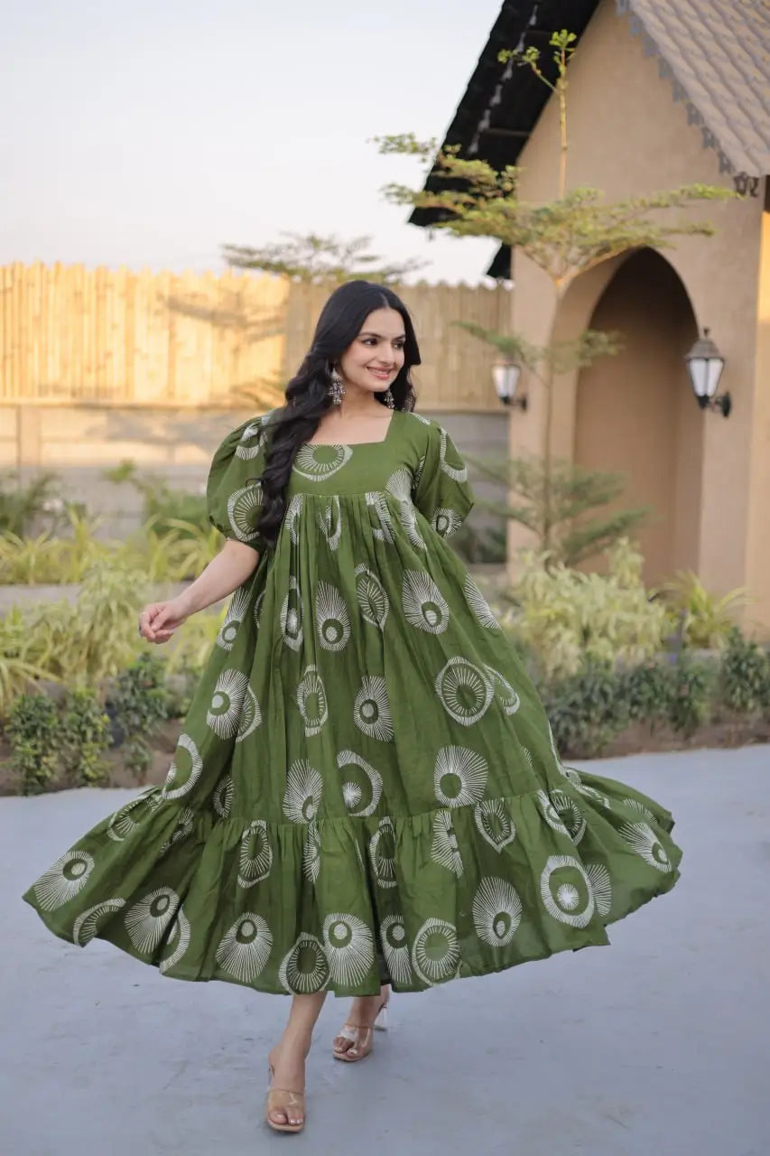 Printed Cotton Maxi Dress with Tiered Flair for Summer and Casual Wear