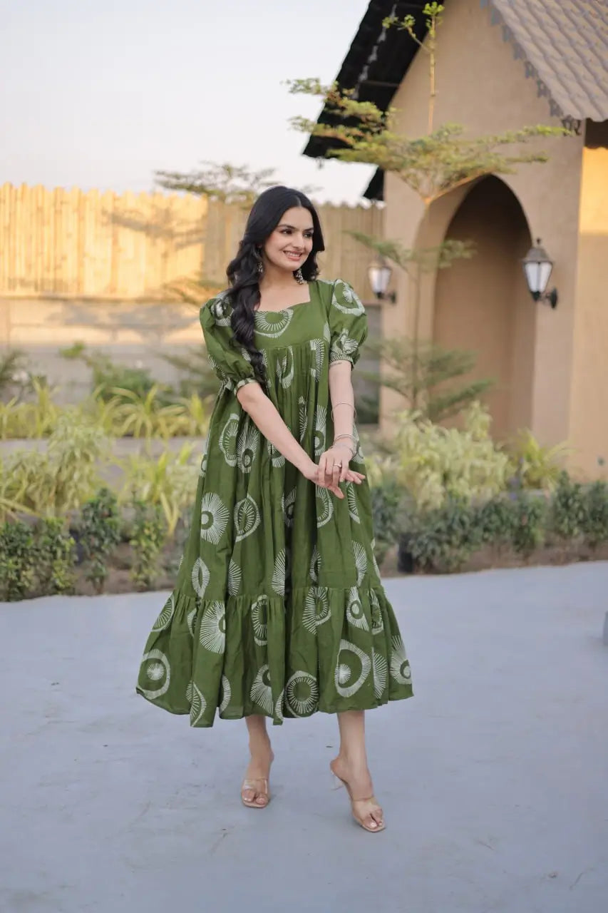 Printed Cotton Maxi Dress with Tiered Flair for Summer and Casual Wear