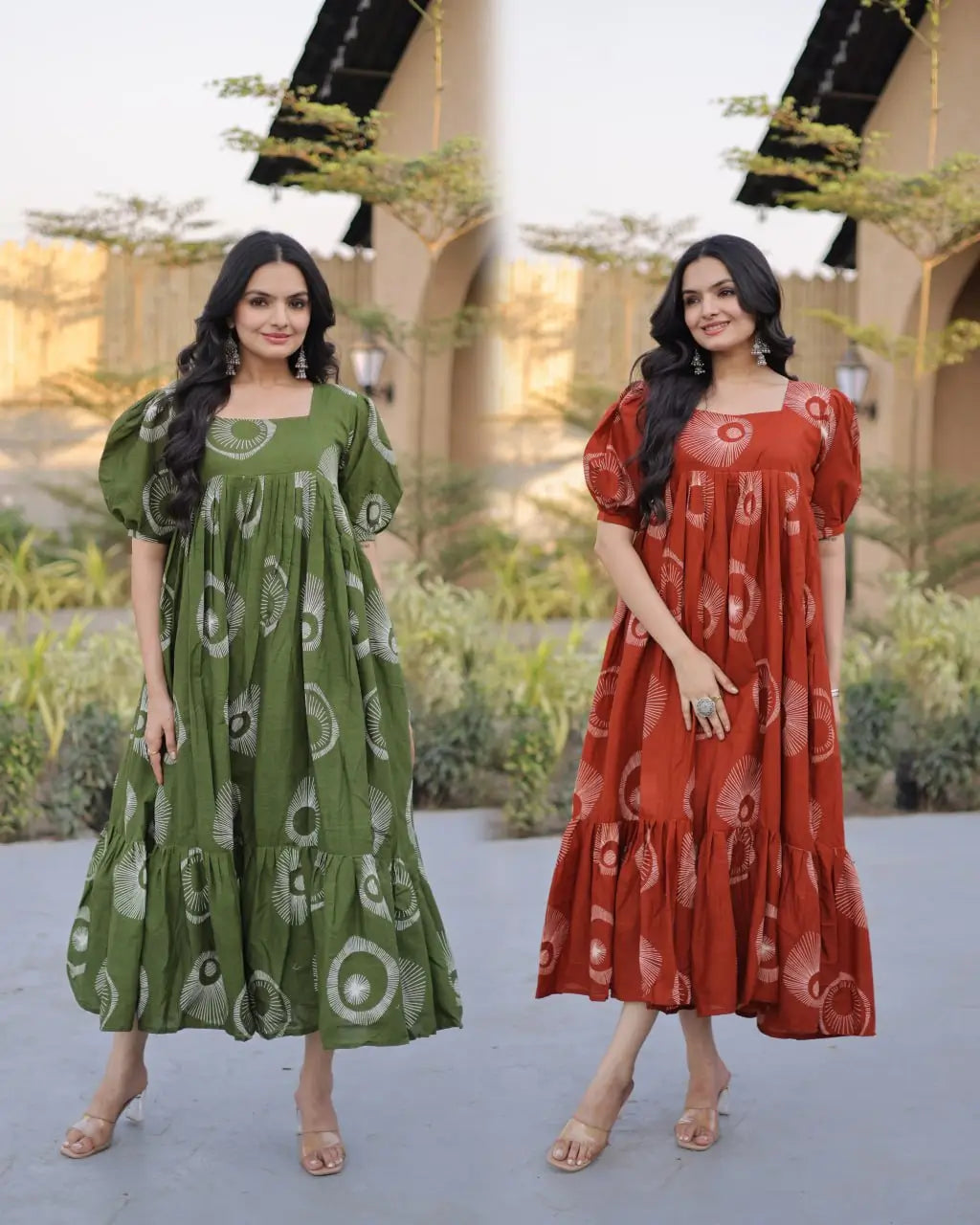 Printed Cotton Maxi Dress with Tiered Flair for Summer and Casual Wear