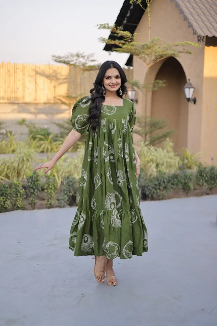 Printed Cotton Maxi Dress with Tiered Flair for Summer and Casual Wear