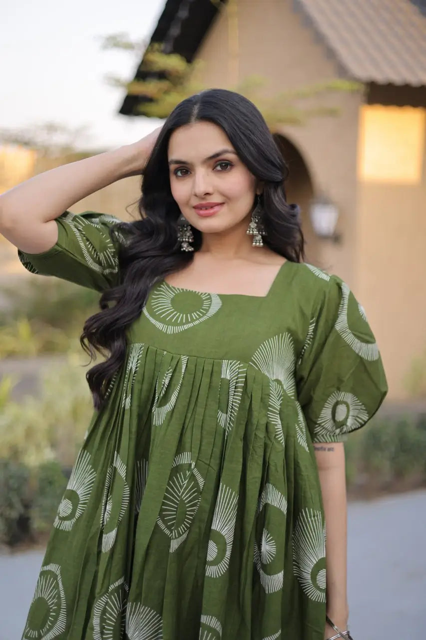 Printed Cotton Maxi Dress with Tiered Flair for Summer and Casual Wear