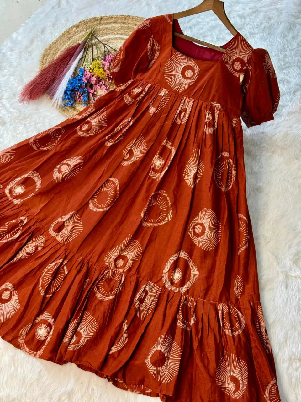 Printed Cotton Maxi Dress with Tiered Flair for Summer and Casual Wear