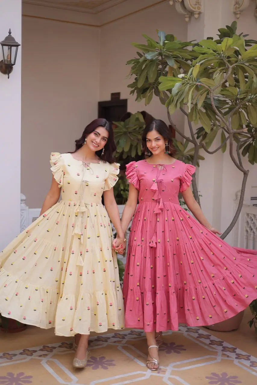 Printed Cotton Maxi Dress with Tiered Flair for Summer and Casual Wear