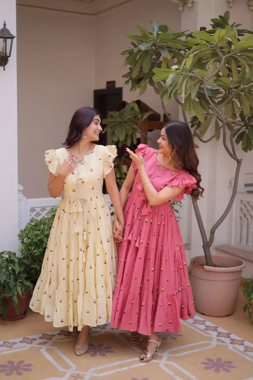 Printed Cotton Maxi Dress with Tiered Flair for Summer and Casual Wear