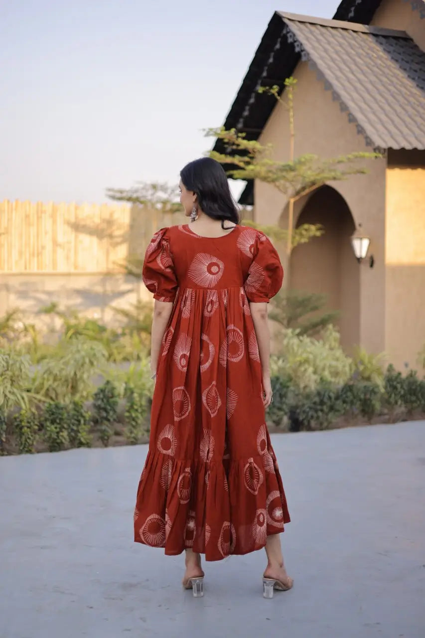 Printed Cotton Maxi Dress with Tiered Flair for Summer and Casual Wear