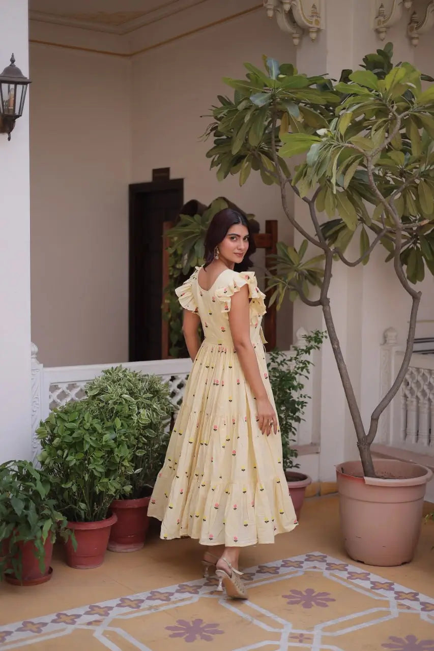 Printed Cotton Maxi Dress with Tiered Flair for Summer and Casual Wear