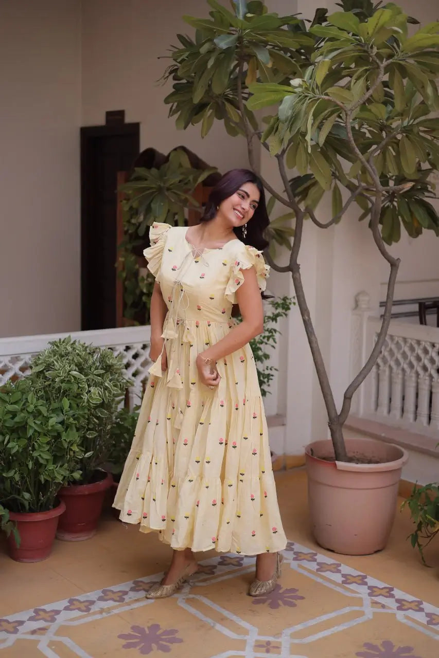 Printed Cotton Maxi Dress with Tiered Flair for Summer and Casual Wear