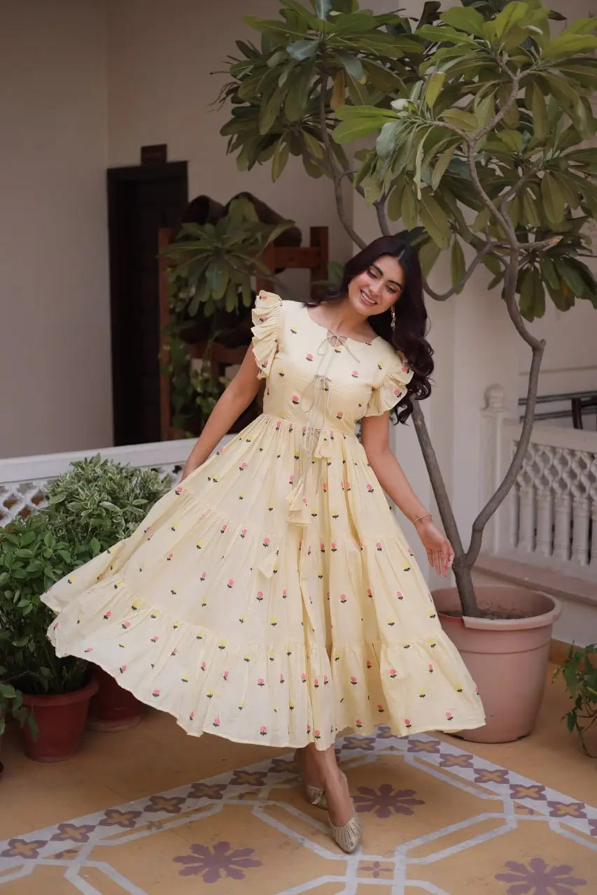 Printed Cotton Maxi Dress with Tiered Flair for Summer and Casual Wear