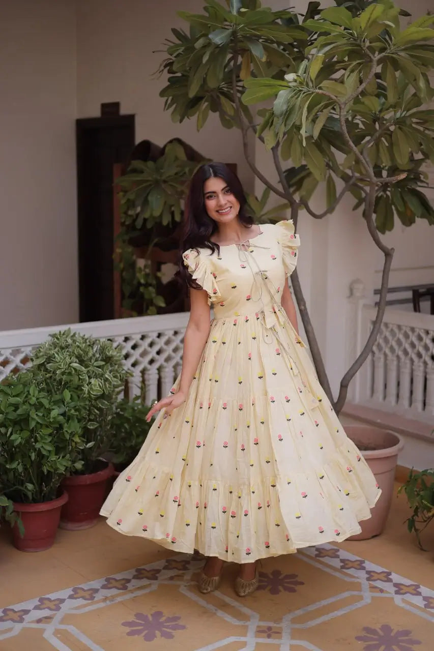 Printed Cotton Maxi Dress with Tiered Flair for Summer and Casual Wear