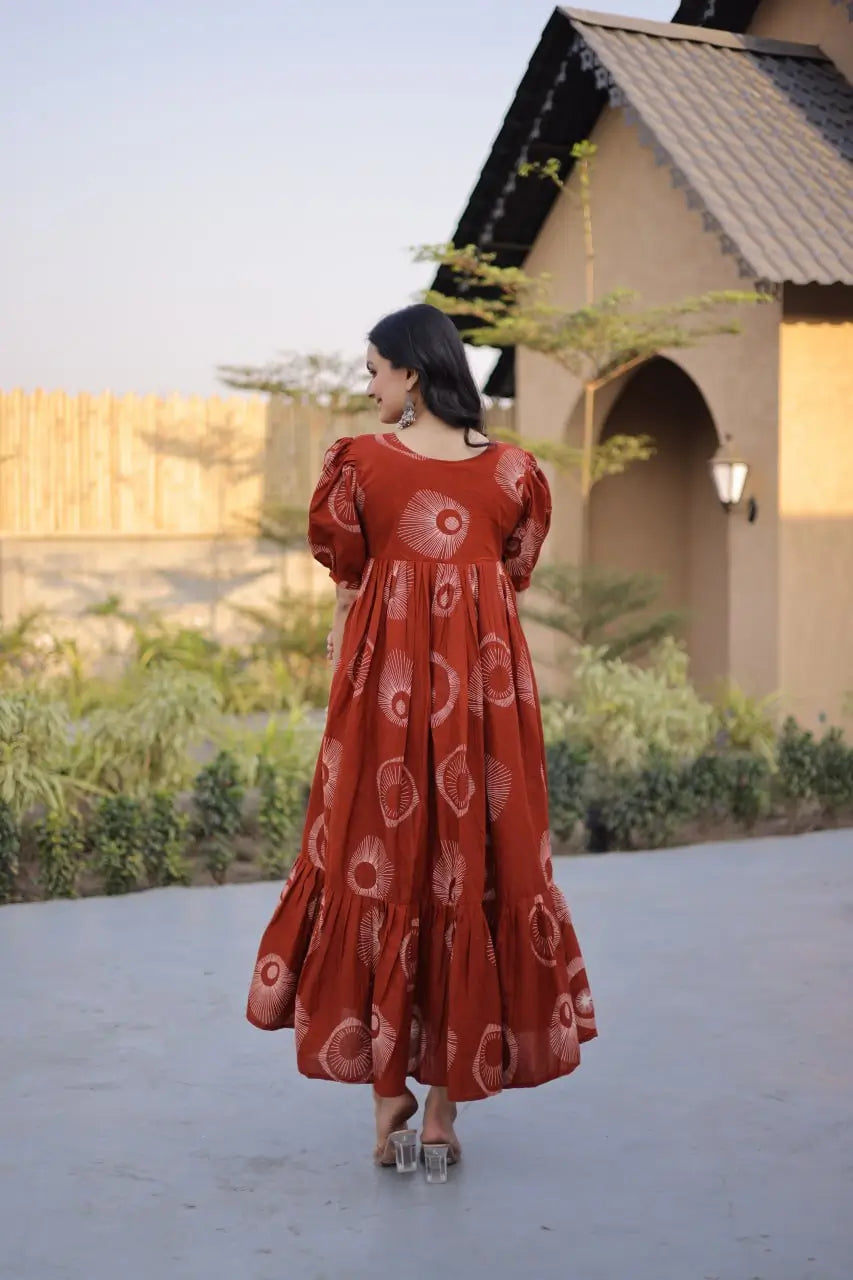 Printed Cotton Maxi Dress with Tiered Flair for Summer and Casual Wear