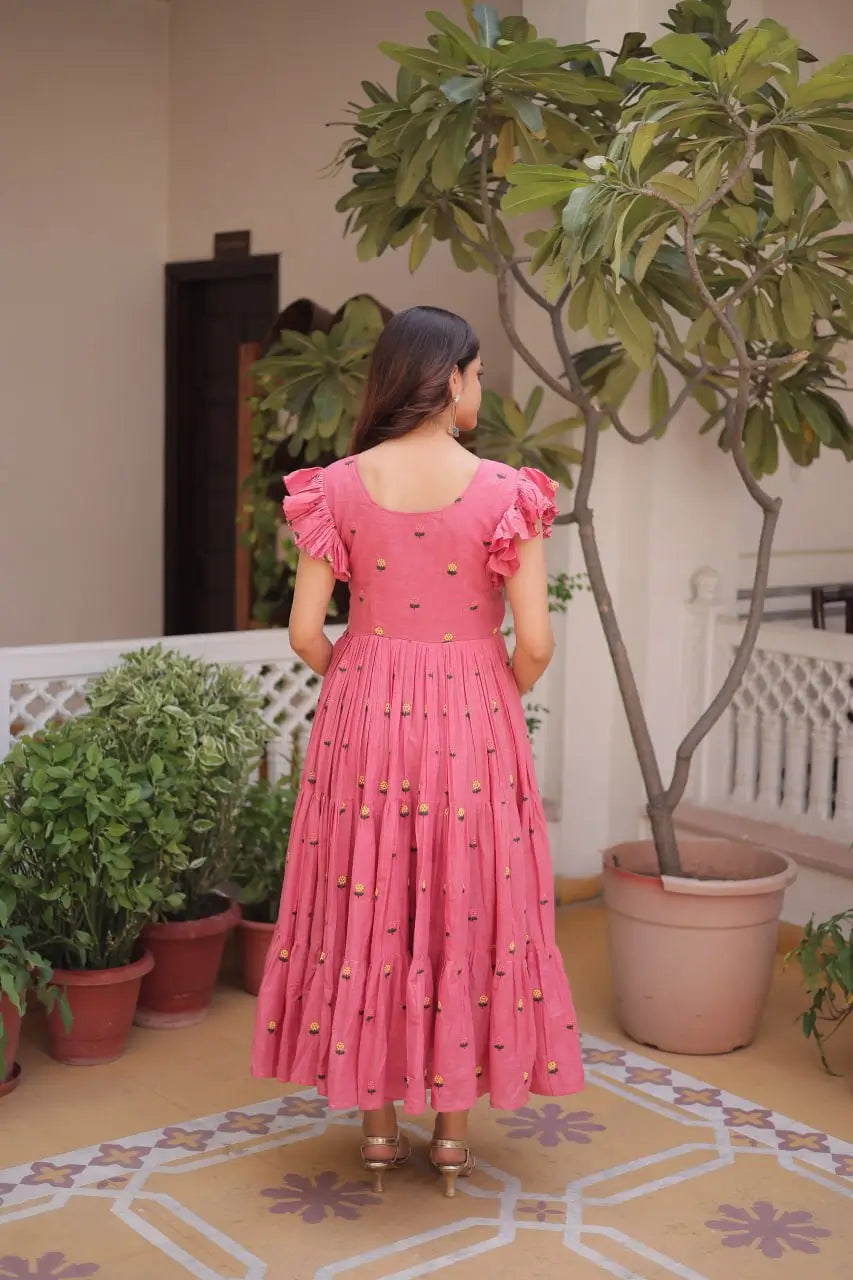 Printed Cotton Maxi Dress with Tiered Flair for Summer and Casual Wear