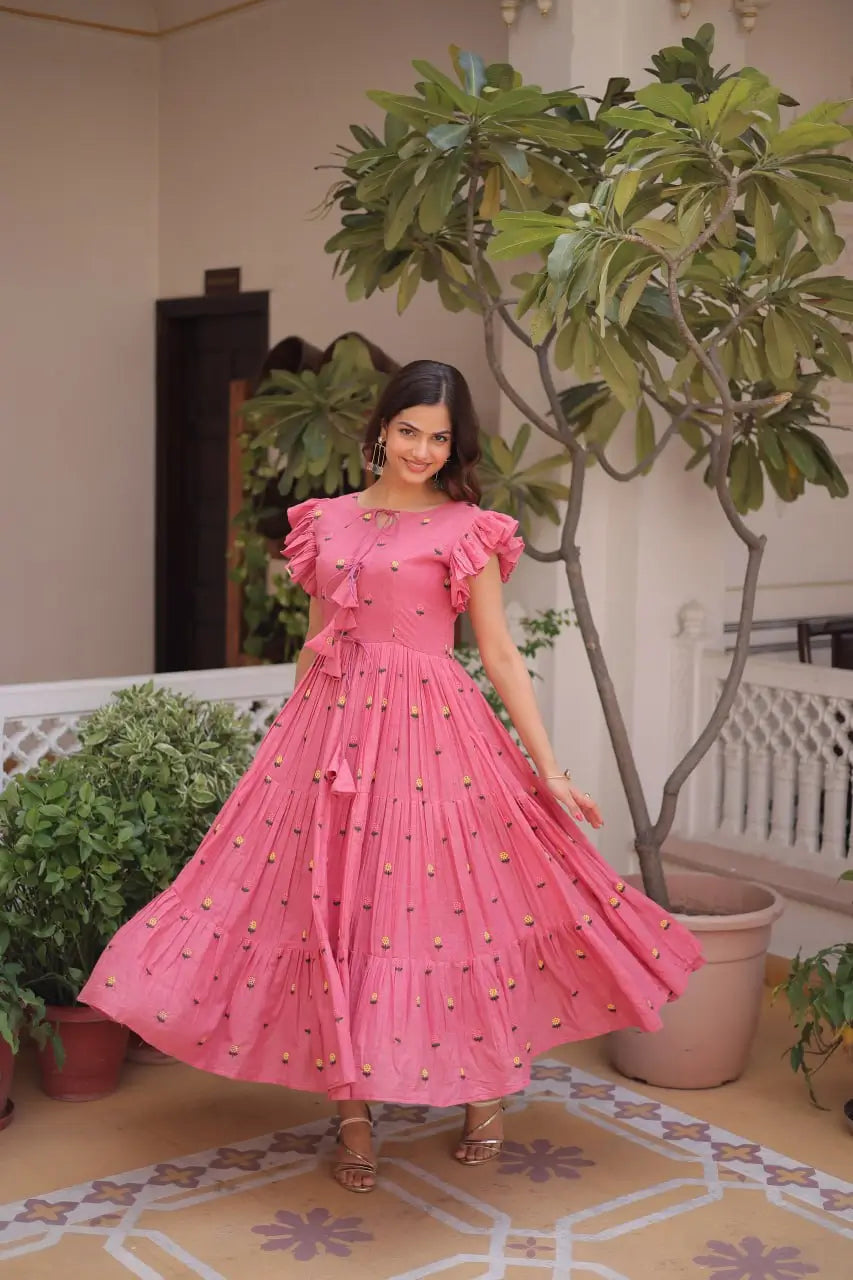 Printed Cotton Maxi Dress with Tiered Flair for Summer and Casual Wear