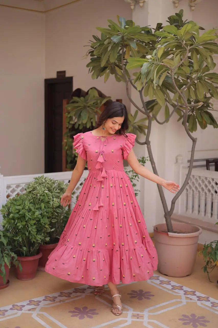 Printed Cotton Maxi Dress with Tiered Flair for Summer and Casual Wear