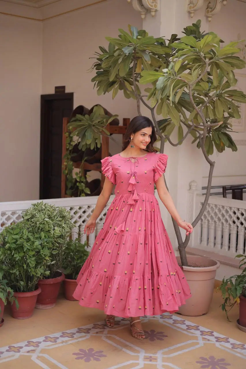 Printed Cotton Maxi Dress with Tiered Flair for Summer and Casual Wear