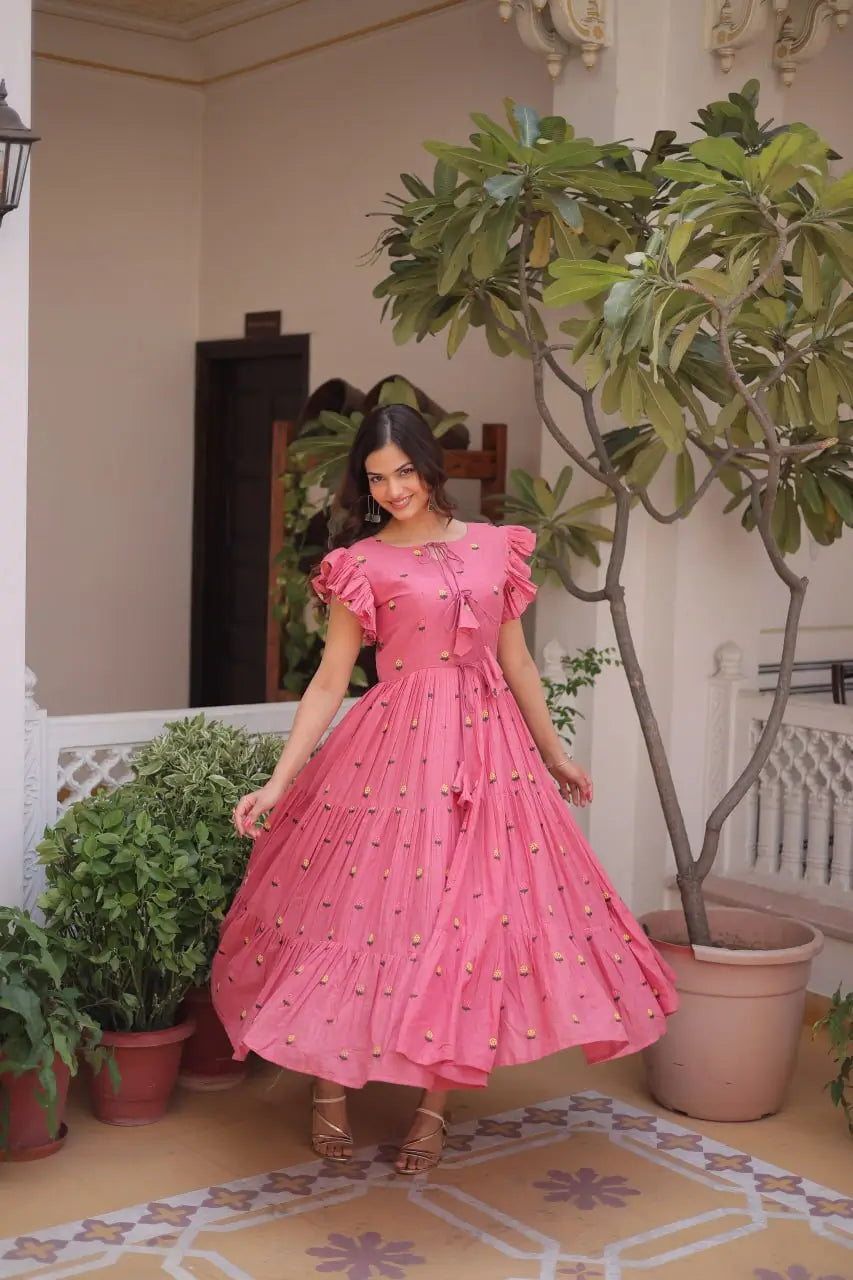 Printed Cotton Maxi Dress with Tiered Flair for Summer and Casual Wear