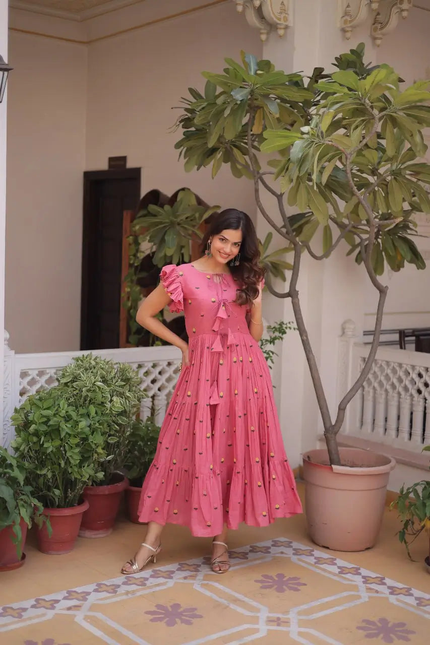 Printed Cotton Maxi Dress with Tiered Flair for Summer and Casual Wear