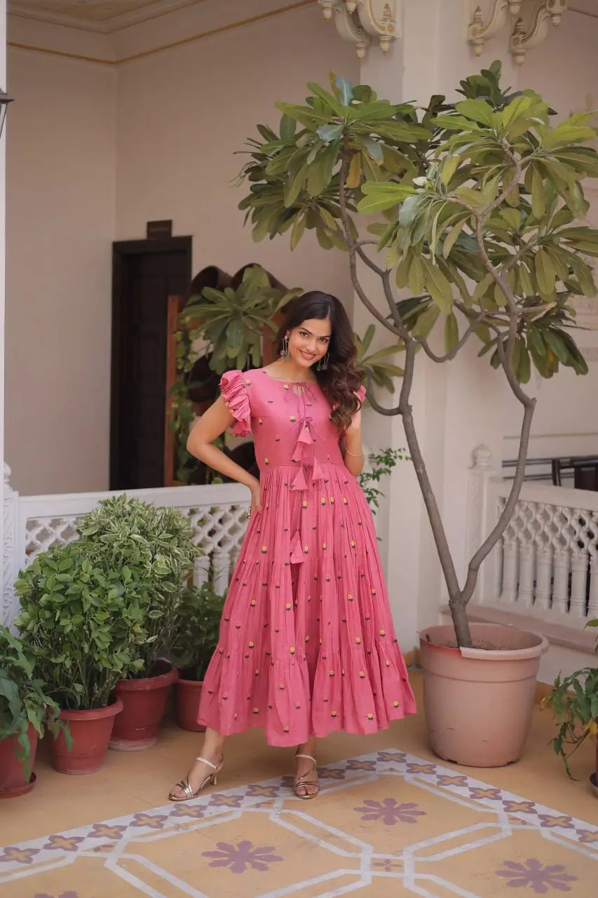 Printed Cotton Maxi Dress with Tiered Flair for Summer and Casual Wear