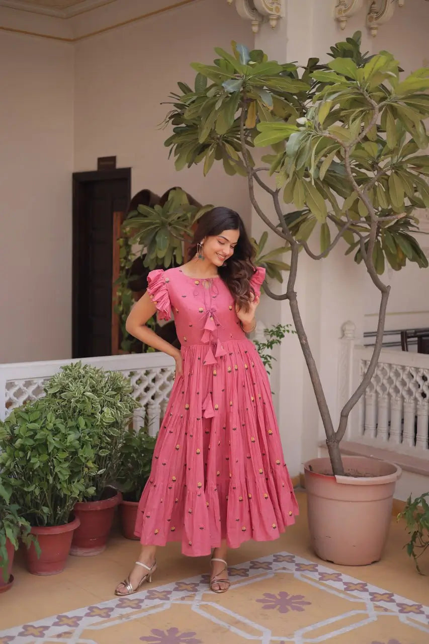 Printed Cotton Maxi Dress with Tiered Flair for Summer and Casual Wear