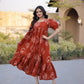 Printed Cotton Maxi Dress with Tiered Flair for Summer and Casual Wear