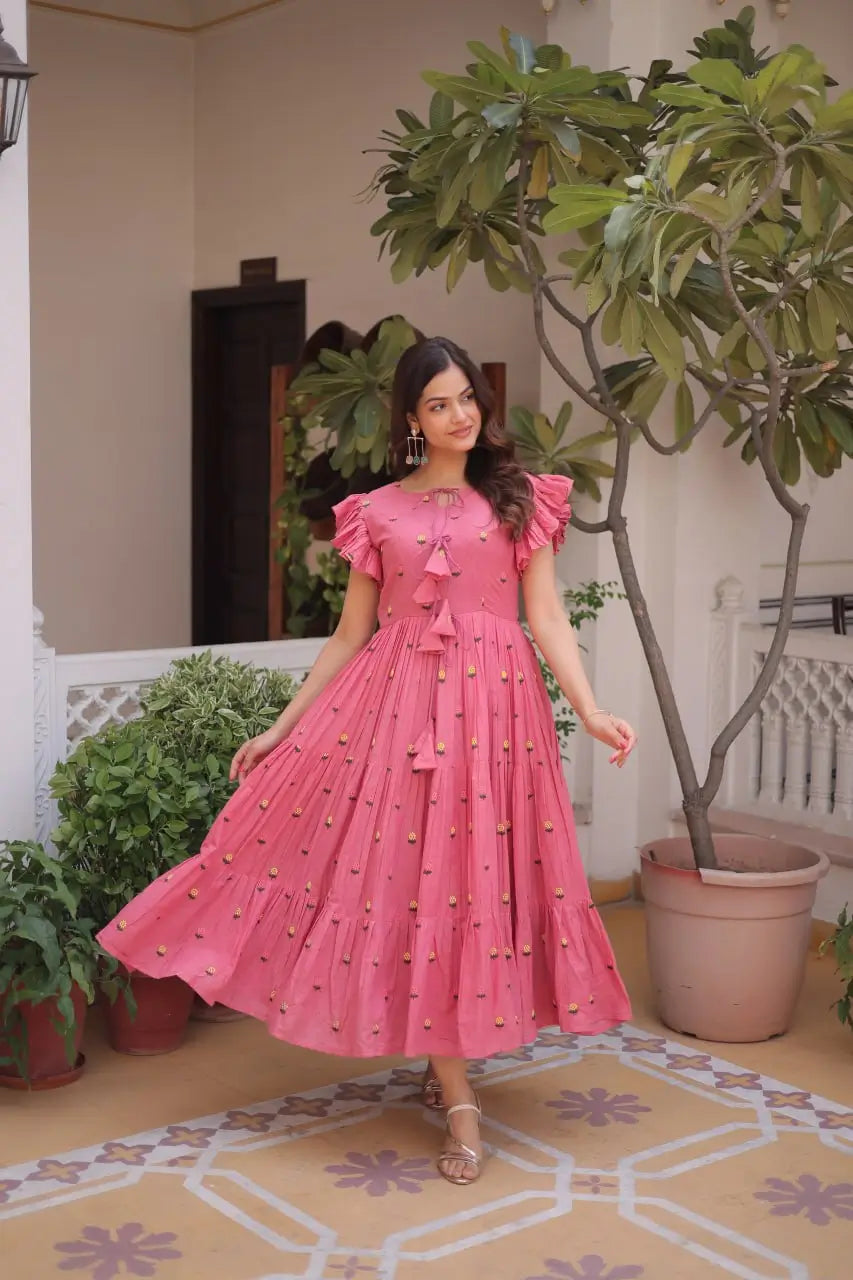 Printed Cotton Maxi Dress with Tiered Flair for Summer and Casual Wear