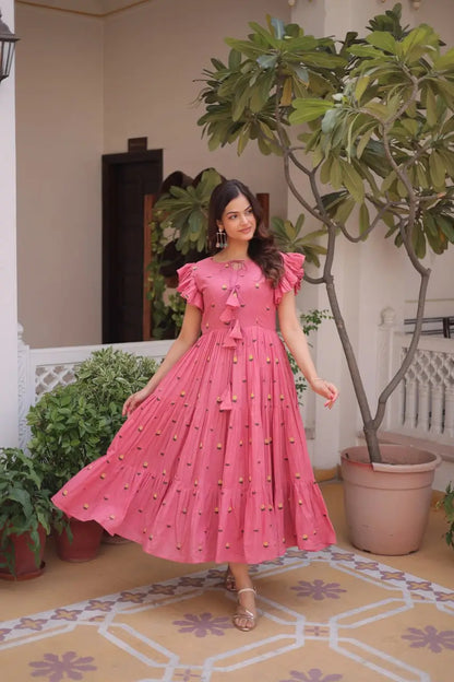 Printed Cotton Maxi Dress with Tiered Flair for Summer and Casual Wear