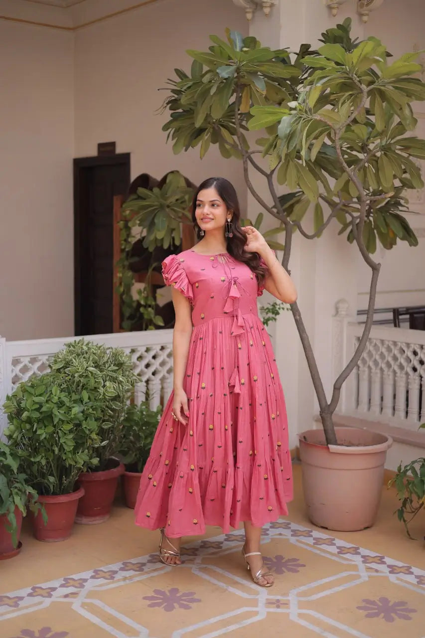 Printed Cotton Maxi Dress with Tiered Flair for Summer and Casual Wear
