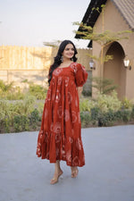 Printed Cotton Maxi Dress with Tiered Flair for Summer and Casual Wear