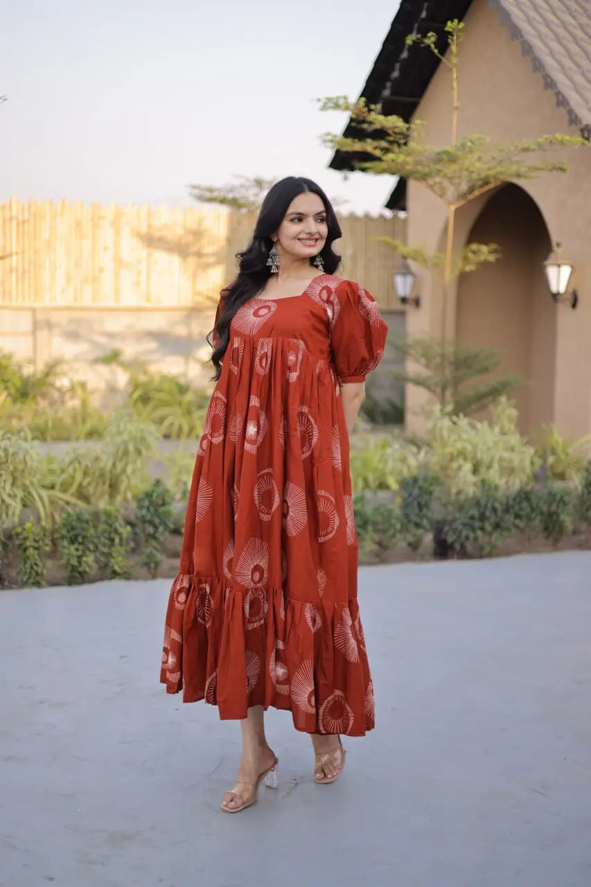Printed Cotton Maxi Dress with Tiered Flair for Summer and Casual Wear